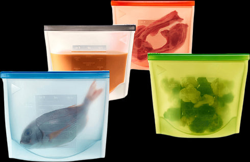 AussieSuperStore Homeware Supplies Reusable Eco Friendly Silicone Resealable Microwave Freezer Safe Storage Container Bags Reusable Silicone Resealable Microwave Freezer Storage Container Bags CBSILIFRESHBAGX4